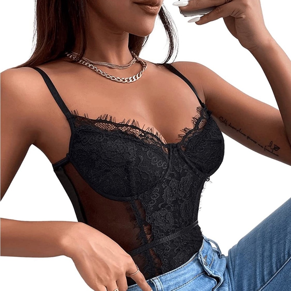 💚 Vintage Blāshe Intimates large lace bodysuit Black
